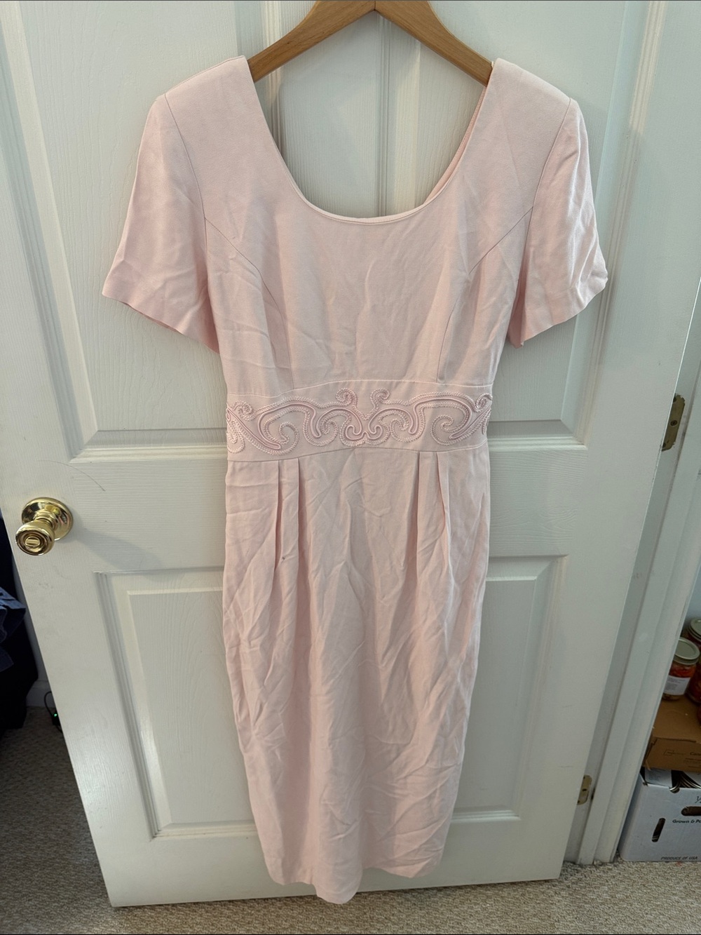 Pastel Pink Embroidered-Waist Midi Dress